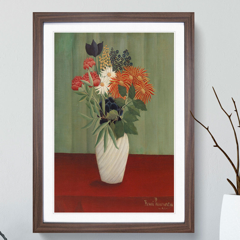 Bouquet of Flowers Vol.2 by Henri Rousseau - Picture Frame Painting, 36cm H x 27cm W x 2cm D, Walnut