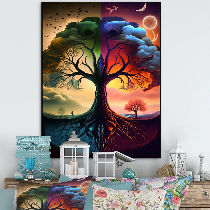 «Tree Of Life Day and Night I», reproduction sur toile, H 32 po x l 24 po x P 1 po, Toile tendue