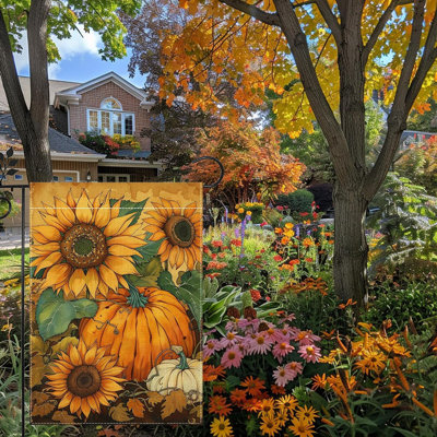 Fall Pumpkin Sunflower Garden Flag For Outside 12X18 Inch Double Sided Burlap Farmhouse Holiday Outdoor Yard Flag Decorations For Home