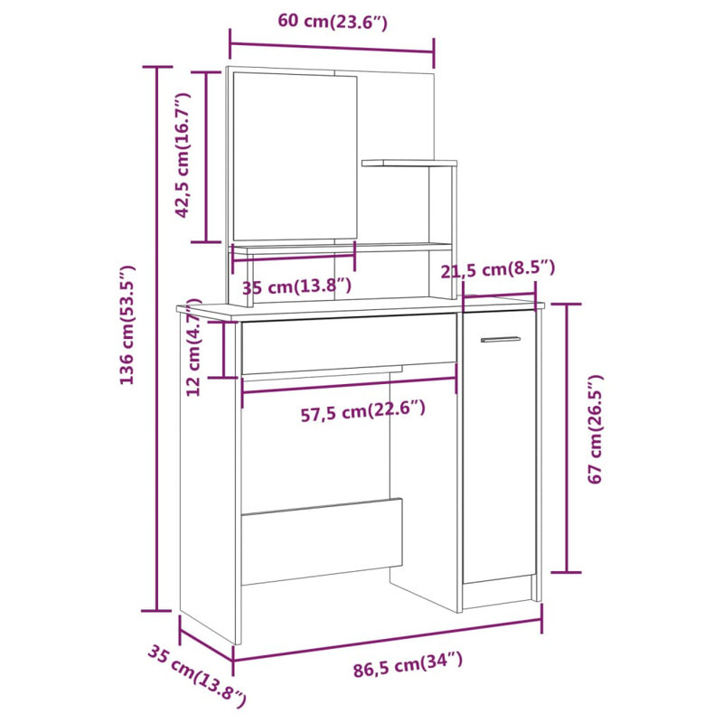 Libaan Dressing Table with Mirror, Concrete Grey