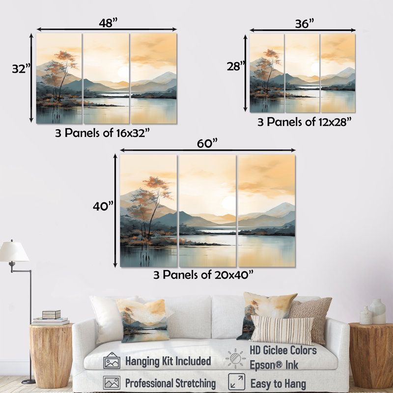 «River Mountain In Minimal Canada», ensemble d'art mural de montagne, H 28 po x l 36 po x P 1 po, Toile tendue