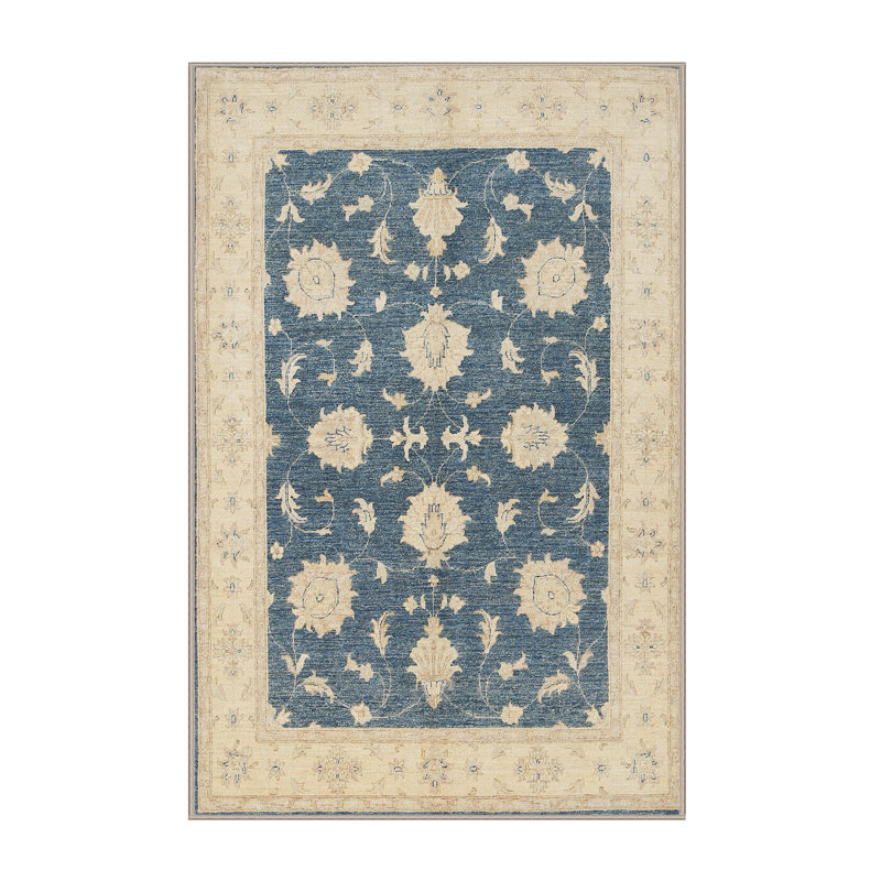 Tapis bleu/beige traditionnel, Rectangle 4 pi x 6 pi