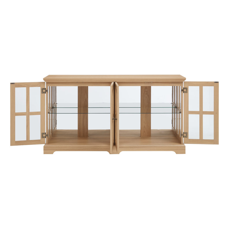LED Curio Display Cabinet Antique Display Cabinet with Glass Doors Adjustable Shelves, Oak