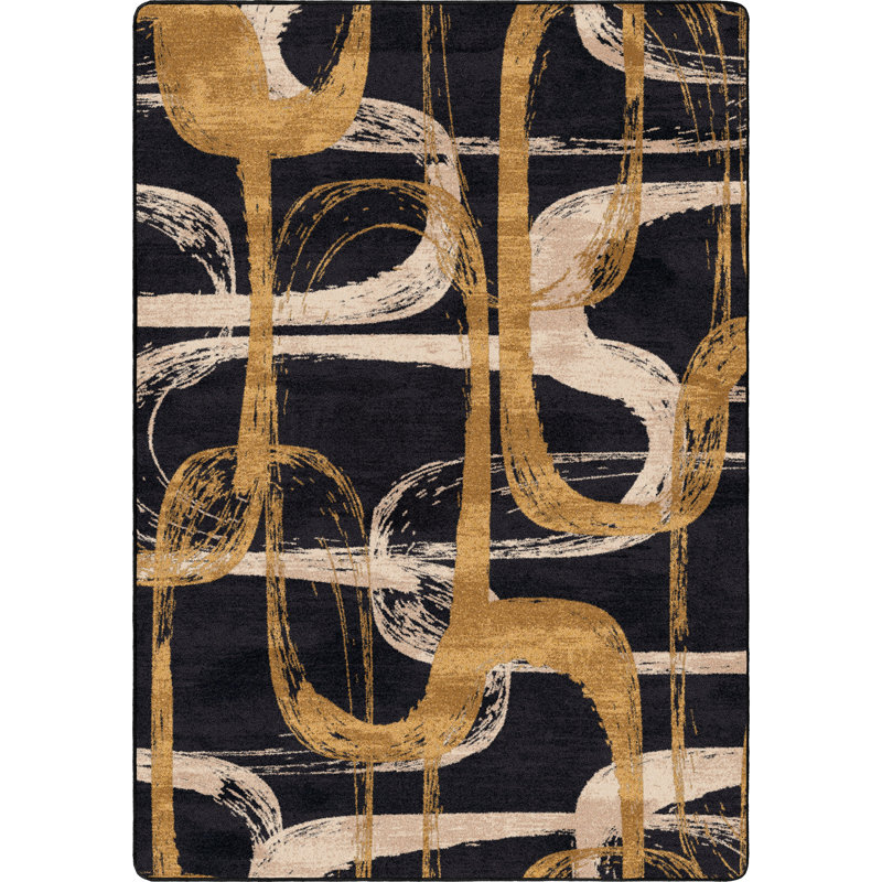 Tapis abstrait moderne noir Res Resid, Rectangle 2 pi 8 po x 3 pi 10 po