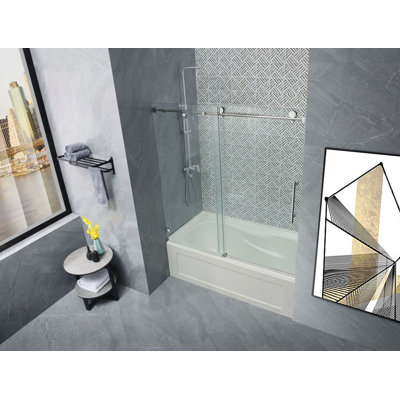 60'' - W x 62'' H Single Added Door Frameless Tub Door with
