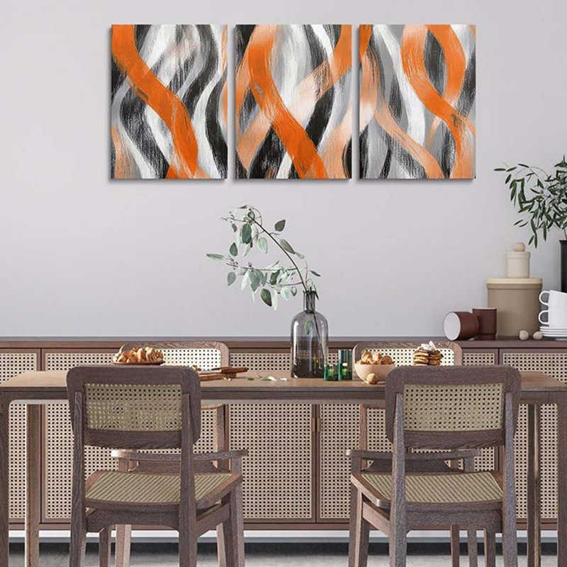 3 Piece Wrapped Canvas Print, Orange