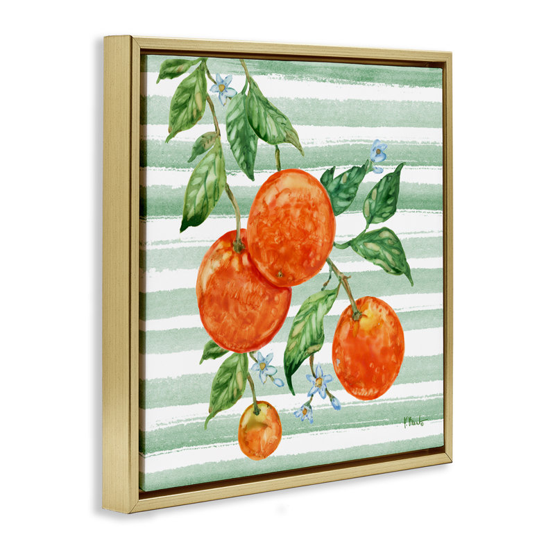 Cadre flottant de vigne orange juteuse, design par Paul Brent, H 18 po x l 18 po, Cadre flottant métallique doré