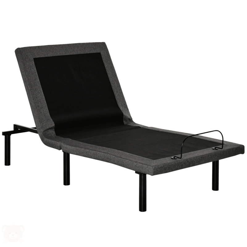 Twin XL Black Adjustable Metal Bed Frame with Upholstered Headboard
