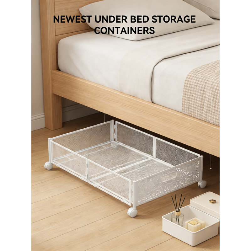 Foldable Under Bed Storage With Wheels, Tool-Free Assembly Metal Underbed Storage Container, Heavy-Duty Rust-Resistant Design For Bedroom Organization, 60L Capacity