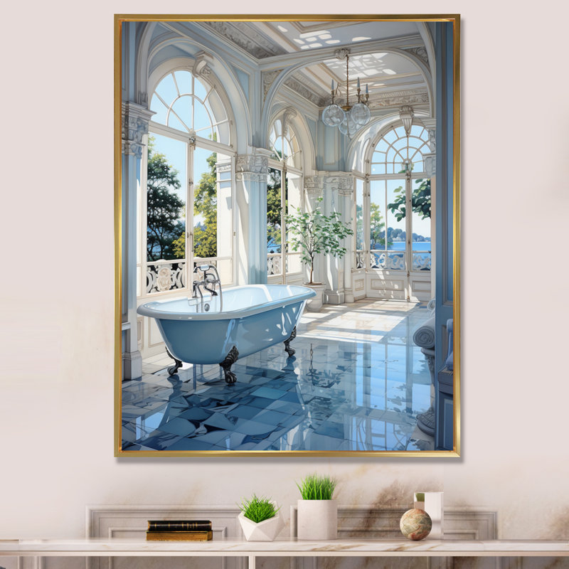 Bathroom Tranquil Reflections II - Impressions encadrées pour salle de bain, H 32 po x l 16 po x P 1 po, Cadre flottant doré