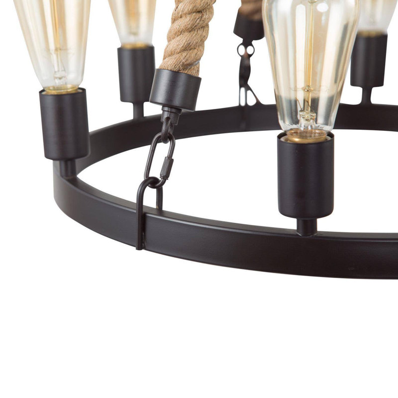 Freddi 6 - Light 20.5"W Wagon Wheel Chandelier with Rope Accents