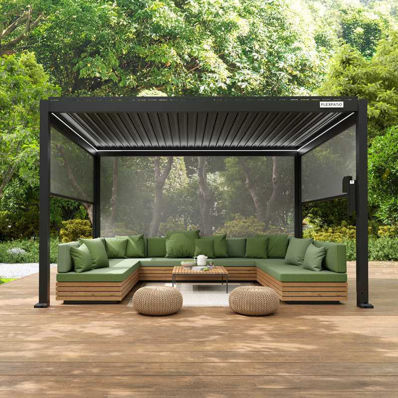 Pavillon de jardin permanent en métal L 10 pi. Pergola d'extérieur à persiennes motorisée D Power +, l 13 pi x P 10 pi