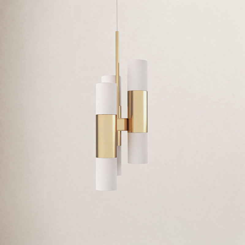 Lustre cylindrique unique à 6 lumières Otto, Laiton vieilli