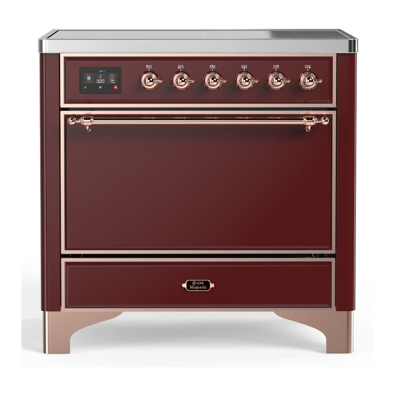 Majestic III Series 36 Inch Induction Range with 6 Induction Elements in Burgundy (Copper Trim), Copper, Burgundy