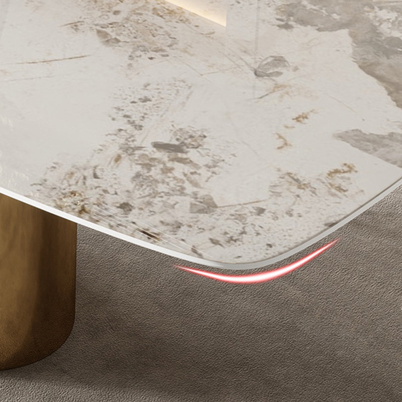 Ensemble de table de salle à manger rectangulaire Light Luxury, Blanc / Gris, Orange, Doré