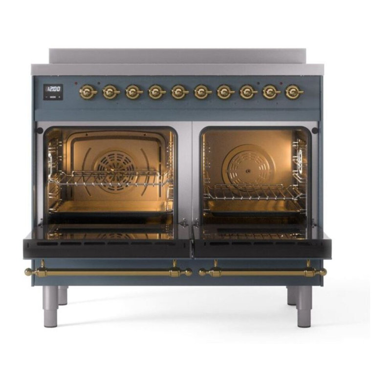Cuisinière à induction 40 pouces avec 6 éléments à induction ILVE Nostalgie II Series (porte en verre), Gris-bleu / laiton