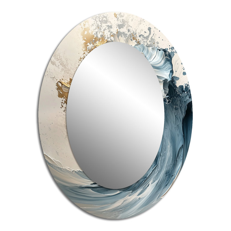 Décor de miroir mural blanc et bleu en forme de vague I - blanc, 40 po x 30 po