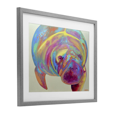 Mixed Hue Manatee Framed Print Under Glass, design by Jennifer Seeley