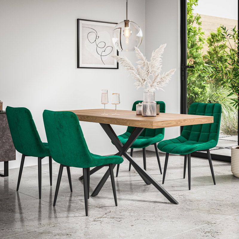 Akaalbir 6 - Person Dining Set, Oak/Black/Green