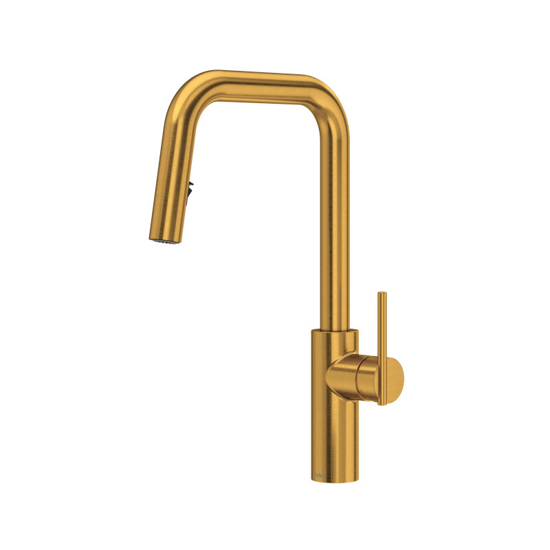 Lateral Pull-Down Kitchen Faucet With U-Spout, Brushed Gold