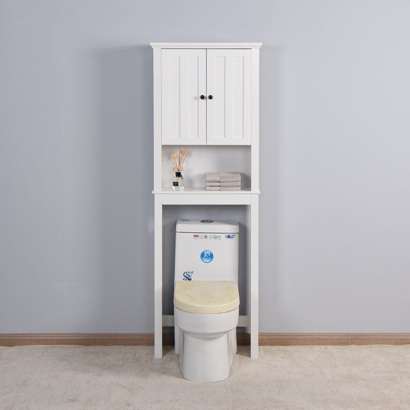 Premium Wooden Over-the-toilet Storage Cabinet With Adjustable Shelf & Carved Doors