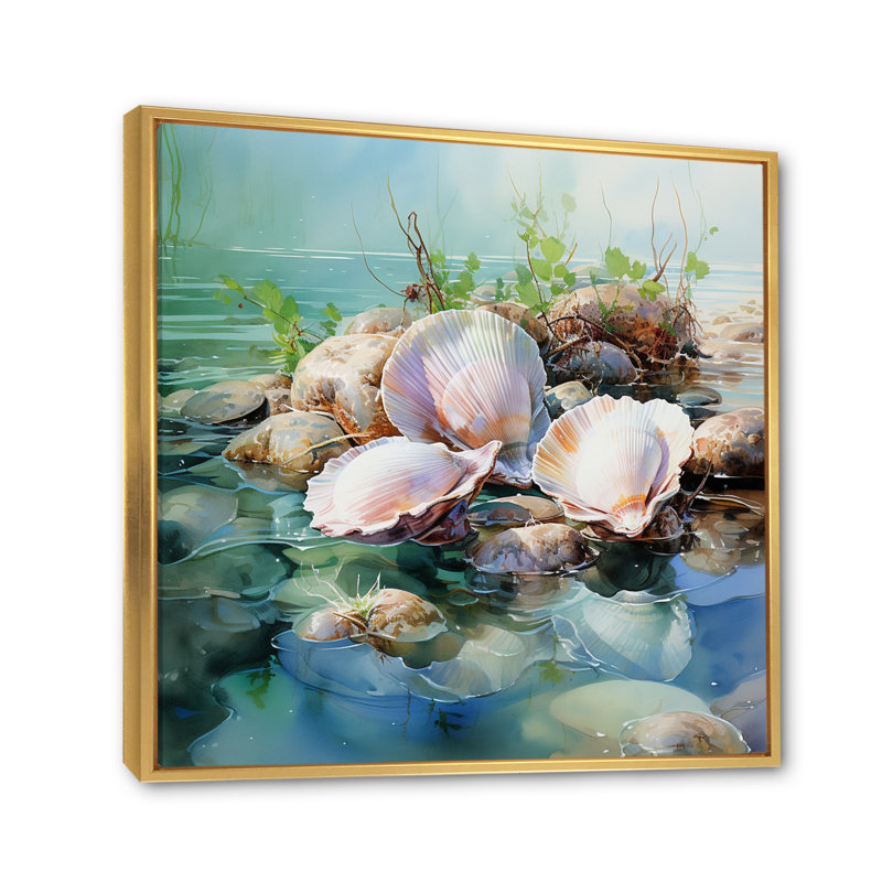 «Animal Clam Marine Harmony» sur toile, Cadre flottant doré, H 30 po x l 30 po x P 1 po