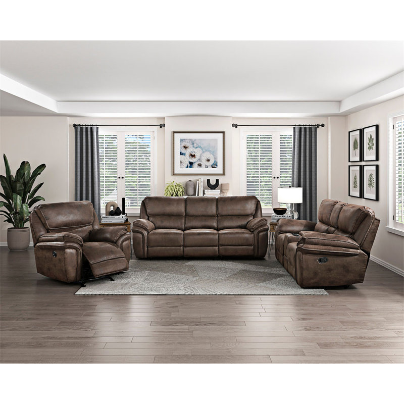 Plush  Design  Reclining Sofa  Microfiber Upholstery Solid Wood Frame Furniture 1Pc, Brown
