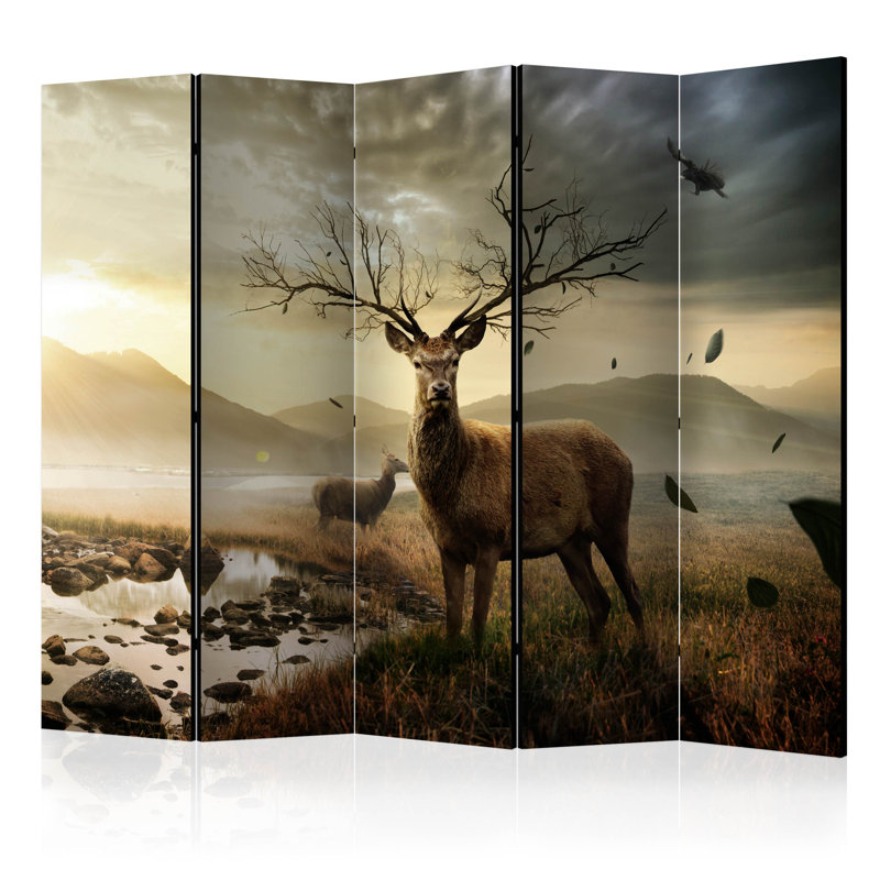 Hanniel 225 cm W x 172 cm H 5 - Panel Solid Wood Folding Room Divider