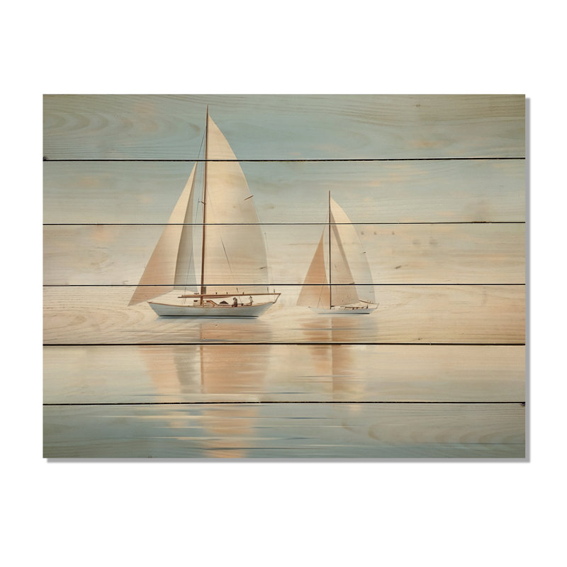 Voilier harmonieux «I» sur impression sur bois, H 24 po x l 32 po x P 0,78 po