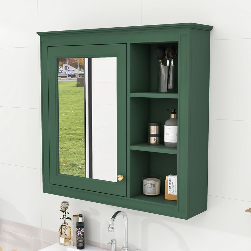 Armoire à pharmacie murale Yaliyah avec miroir et tablettes réglables, Vert