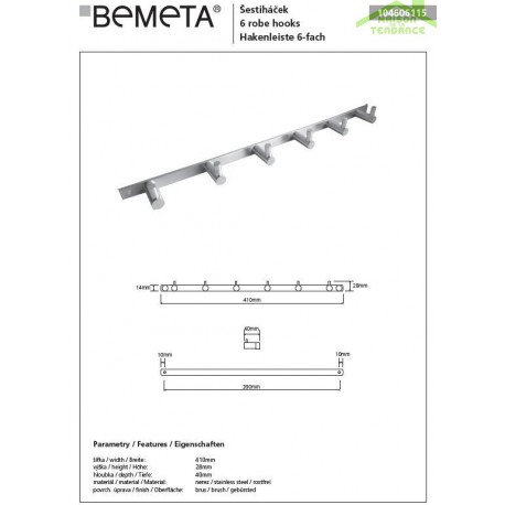Stainless Steel Neo Wall Mounted Hook Rack