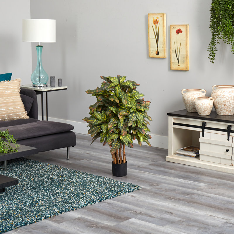 Croton Faux Bamboo Tree in Pot, 36" H