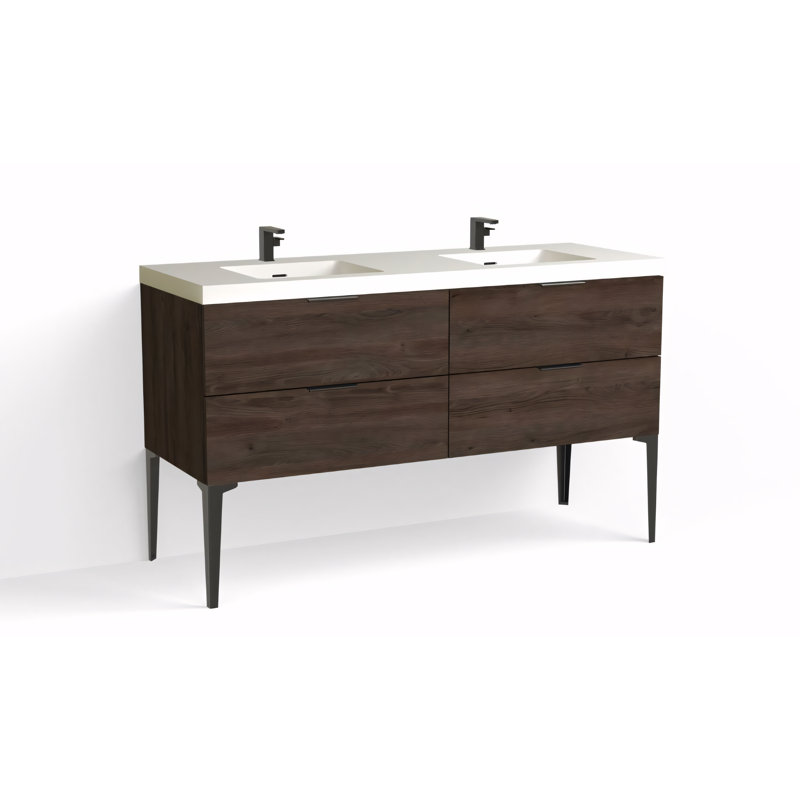 Avila 60" W Freestanding Double Bathroom Vanity with Dean Leg, Matte White/Single, Biondo, Matte Black