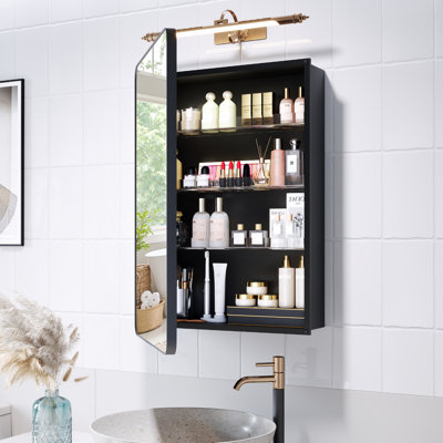 Recessed or Surface Wall Mount Medicine Cabinet with Mirror & Adjustable Anti-tip Shelves