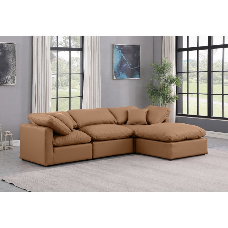 Canapé modulaire en similicuir 4 pièces Itala, Similicuir doux cognac
