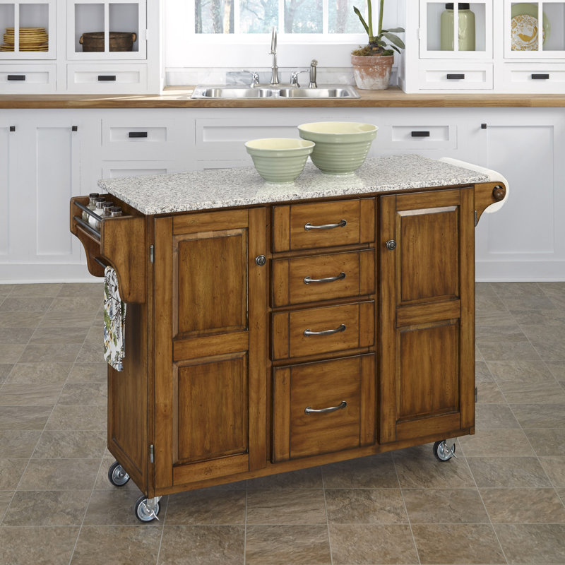Littrell Kitchen Island, Oak, Stainless Steel