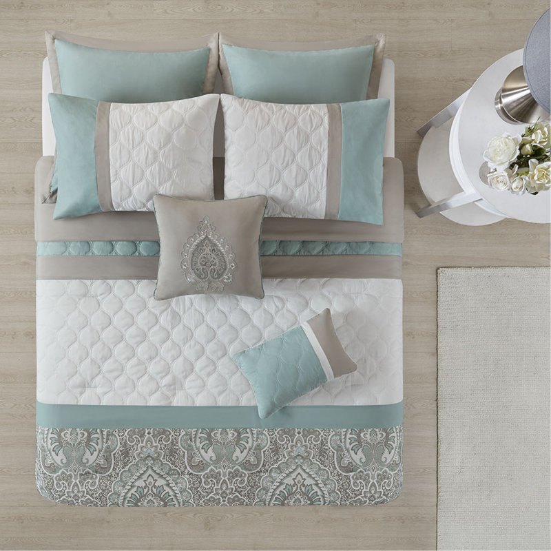Ensemble d'édredon grand 8 pièces, Écume de mer, écume de mer, Édredon grand + 7 articles supplémentaires