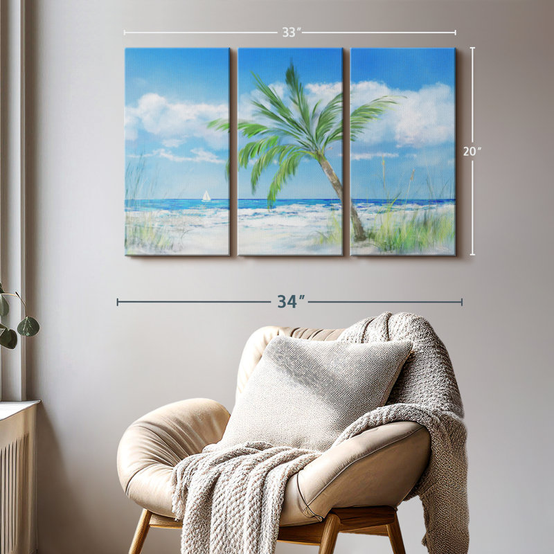 «Palm Tree Paradise», 3 pièces sur toile, H 20 po x l 33 po x P 1,25 po