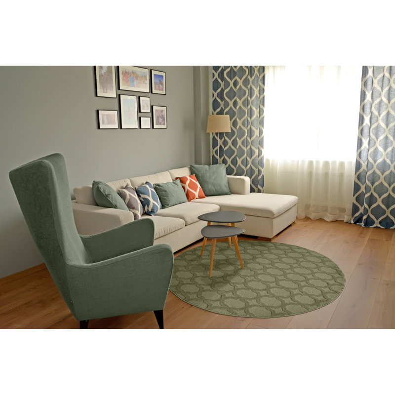 Togut Geometric Tufted Sage Area Rug, Round 5'