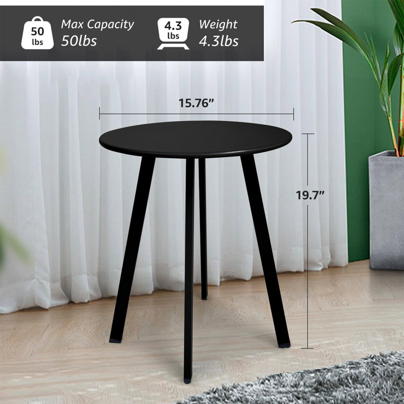 Table d'appoint ronde d'extérieur, table de bout de patio en acier et métal, table d'appoint imperméable et résistante aux intempéries pour jardin, balcon, cour, noir