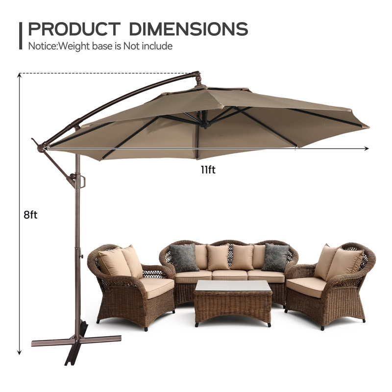 11 pi. Parasol d'extérieur en porte-à-faux, Tanné