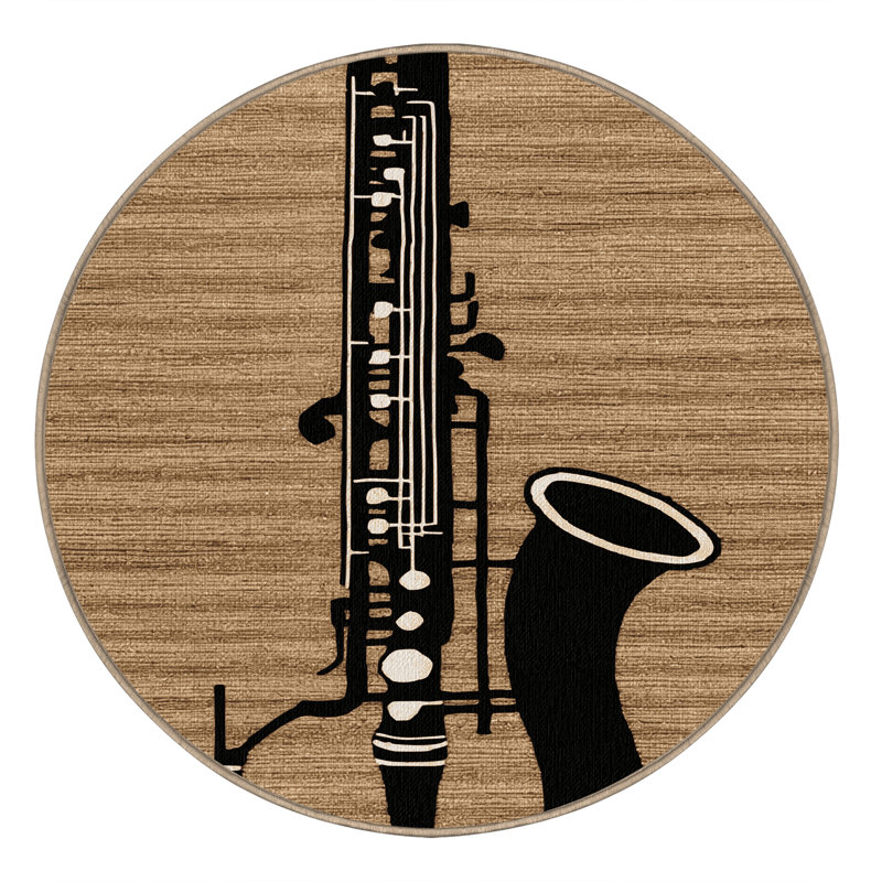 Washable Oboe Music Area Rug, Round 6'