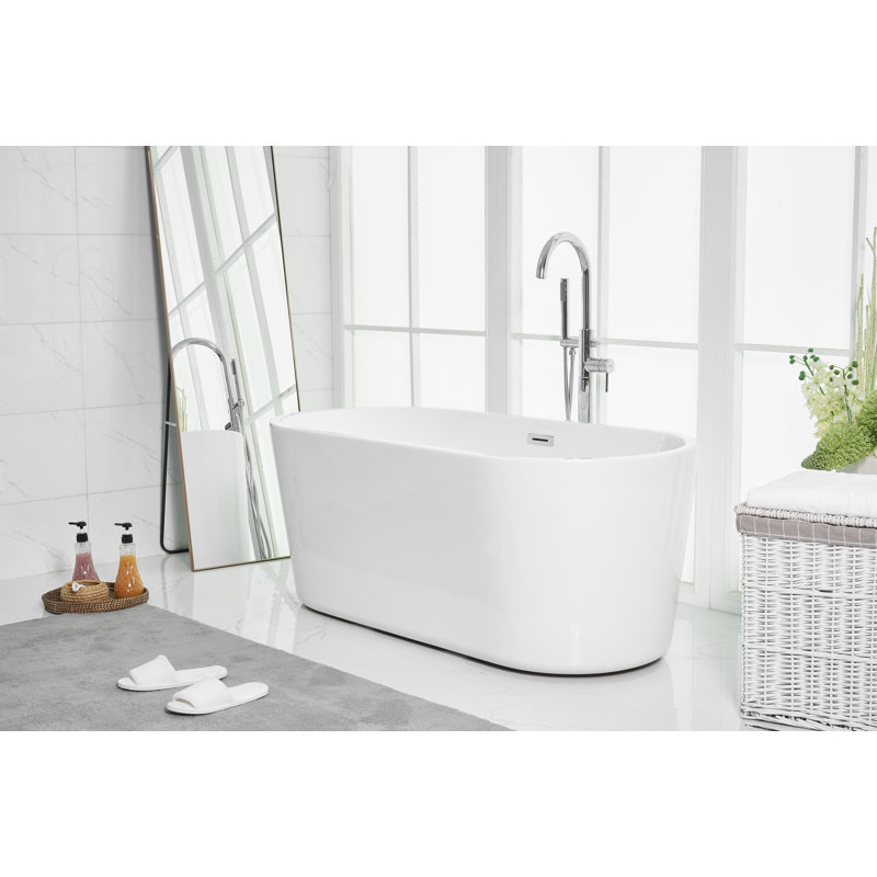 Jakeil 59'' x 27.5'' Soaking Acrylic Bathtub, Polished Chrome