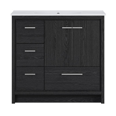Meuble-lavabo autoportant de 36 po en chêne noir avec plateau de lavabo Virage