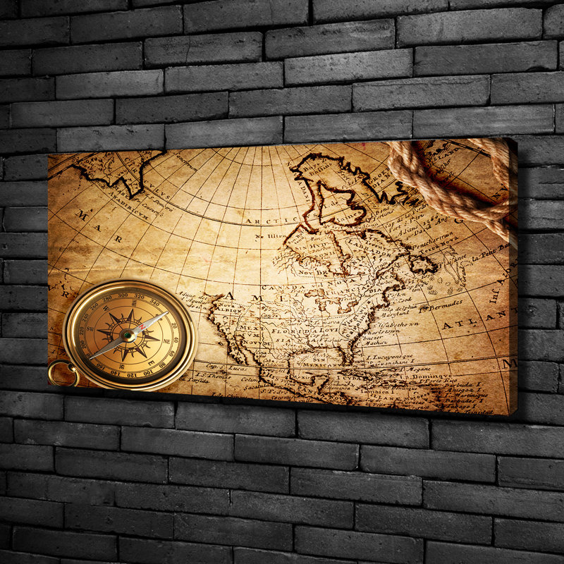 Compass On The Map - No Frame Print on Canvas