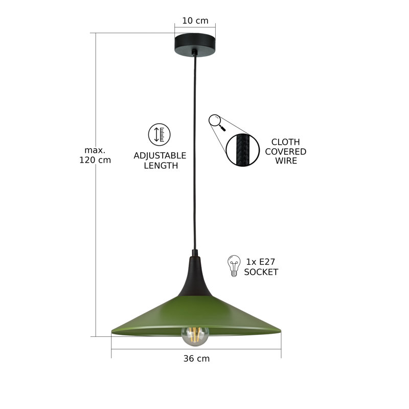 1 - Light Matte Black Dome Pendant, Black/Khaki