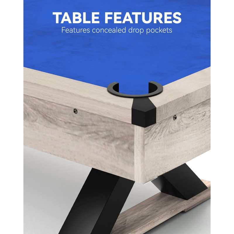 Table de billard de 7 pi avec pieds en X stables, table de billard avec boules de billard, 2 queues de billard, queues de billard, chiffon et brosse de nettoyage pour la salle de jeux