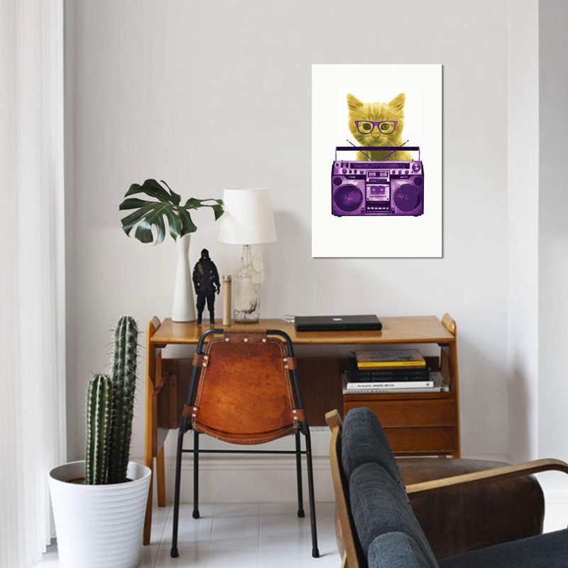 «Hipster Kitty», impression sur toile, H 40 po x l 26 po x P 1,5 po, Toile tendue, Pas de tapis