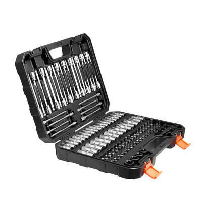 Bit Socket Set, 107-Piece SAE and Metric, Hex/Torx/External Torx/Tamper-Proof/Extra Long, S2 Alloy Steel and Cr-V Steel, 1/4 in, 3/8 in, and 1/2 in Dr
