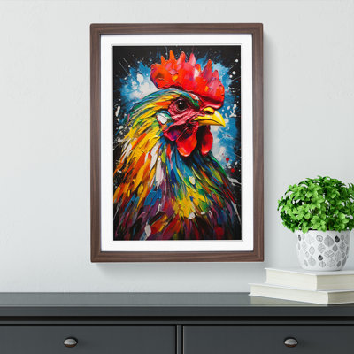 Rooster Action Painting No.2 - Single Picture Frame Print on Wood